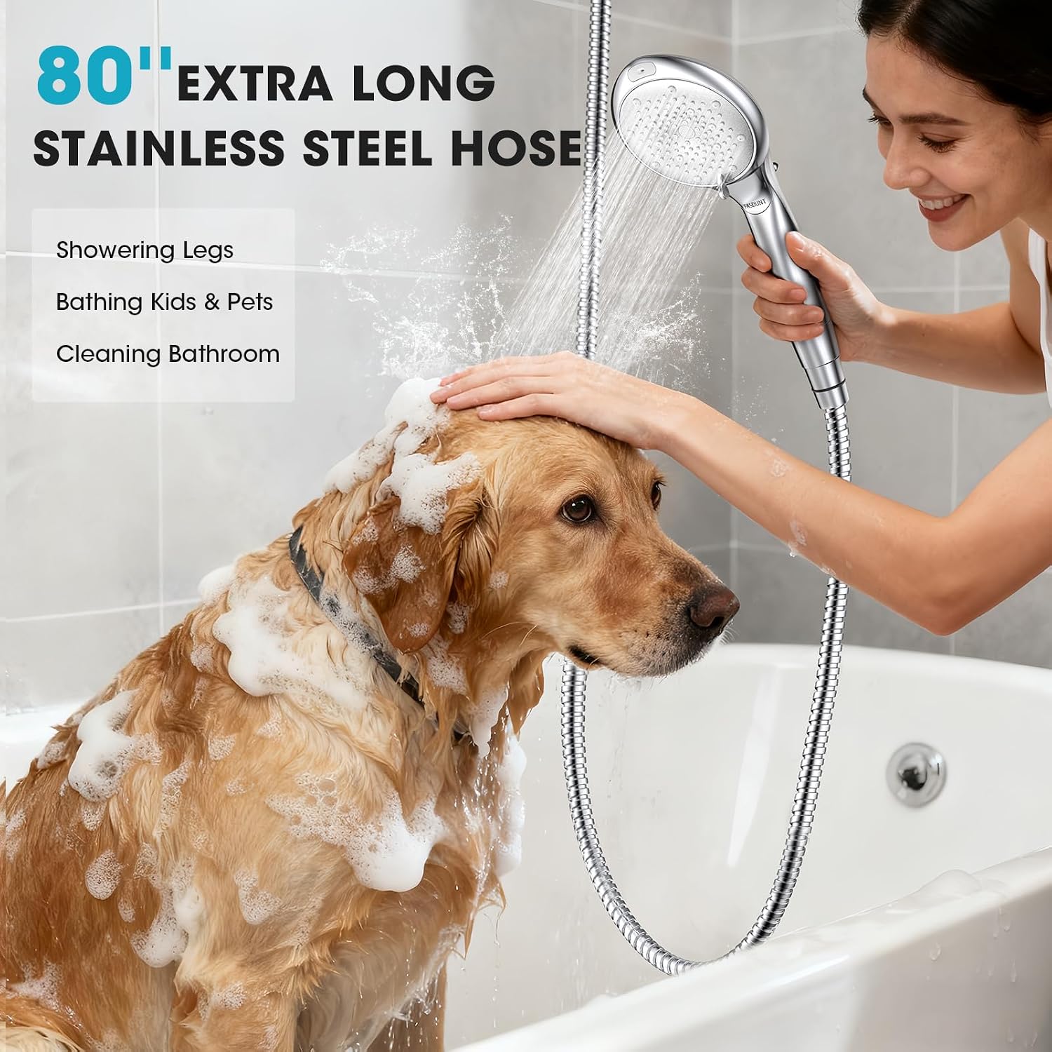 Detalle de FASDUNT CY1 Filtered Handheld Shower Head, 8 Spray Settings, Chrome