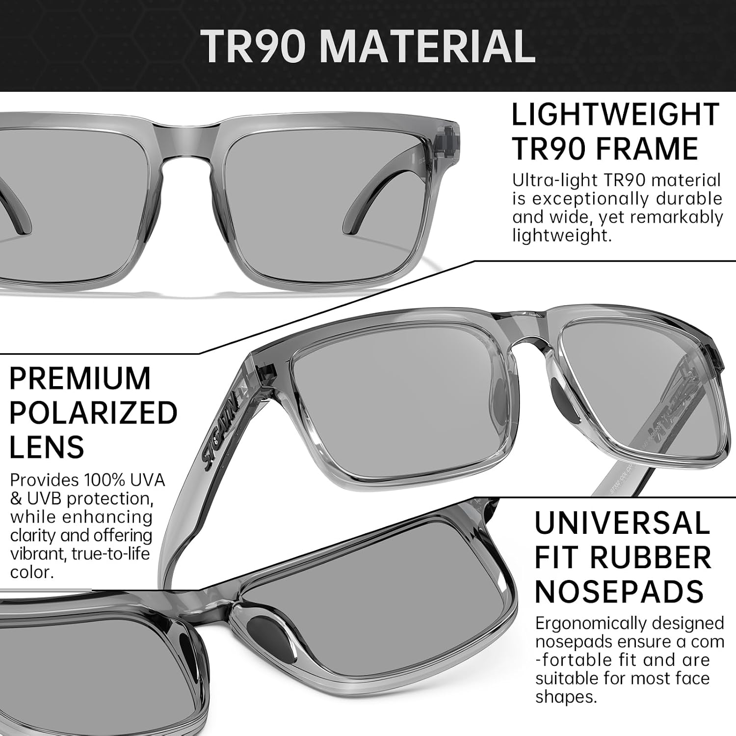Detalle de STGATN Big Heads XL Polarised Sunglasses (Category 3) – TR90 oversized UV protection for large faces