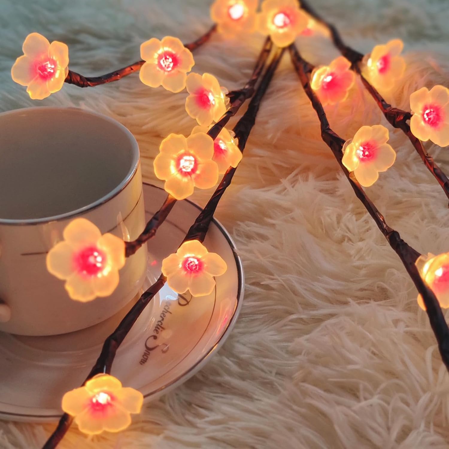 Detalle 2 de Afaiup B-TH-40 led-kersentakken, 73 cm, 40 warmwitte leds en timer