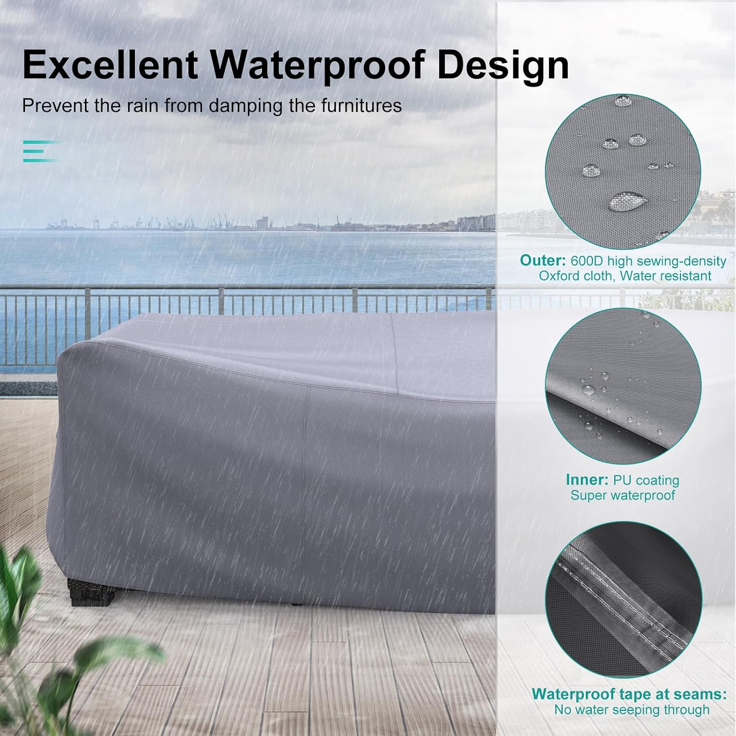 Detalle 2 de BROSYDA Patio Furniture Cover 78"L × 62"W × 30"H