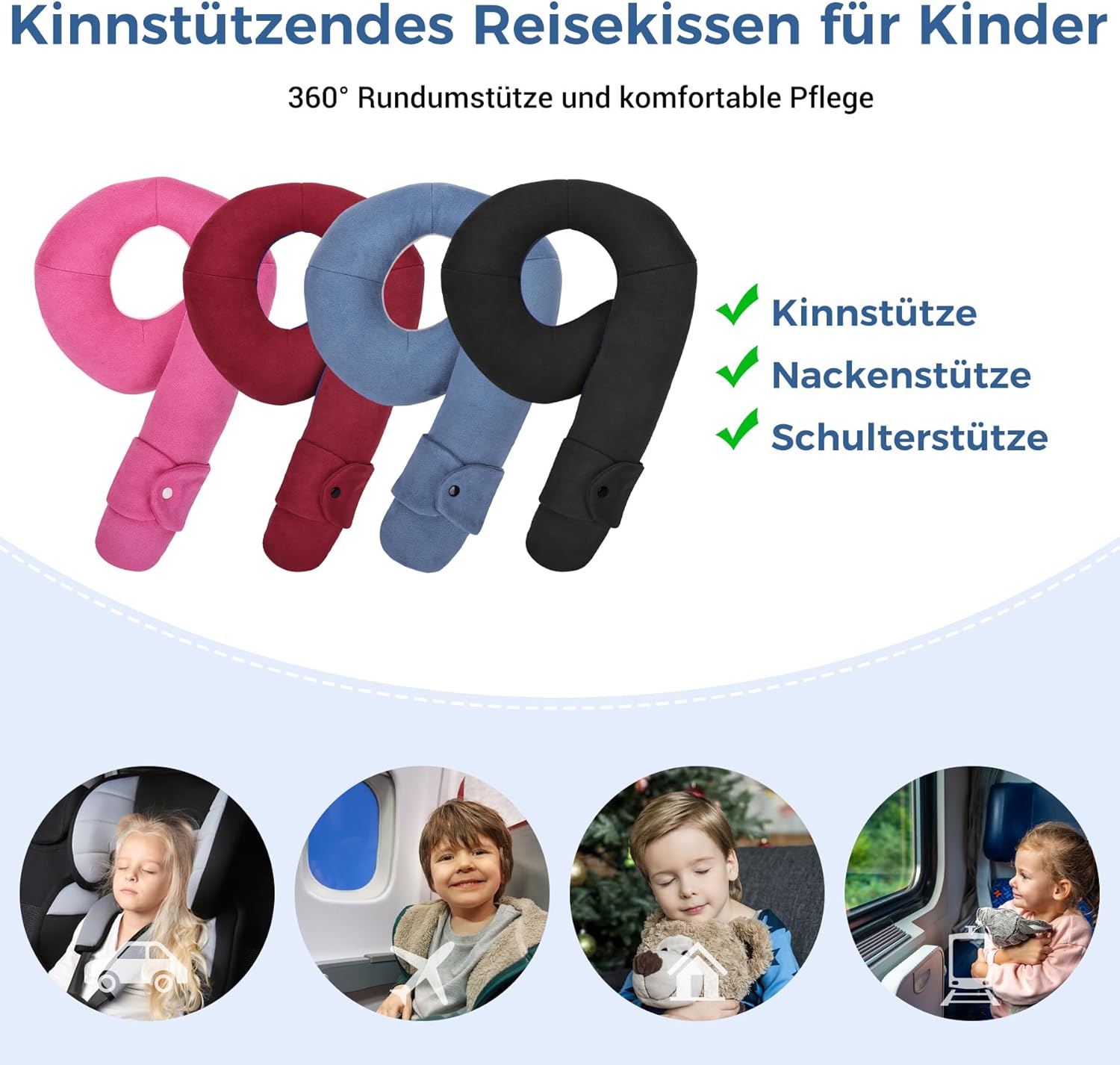 Thumbnail 6 de INFANZIA Kinder Reisekissen – Weiches Nackenkissen für Reisen (Rot-Blau) für Kleinkinder ab 3 Jahren