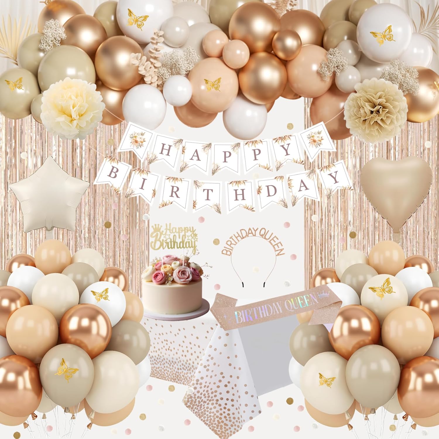 Detalle de Beige & Brown Birthday Decorations Kit 54x108in