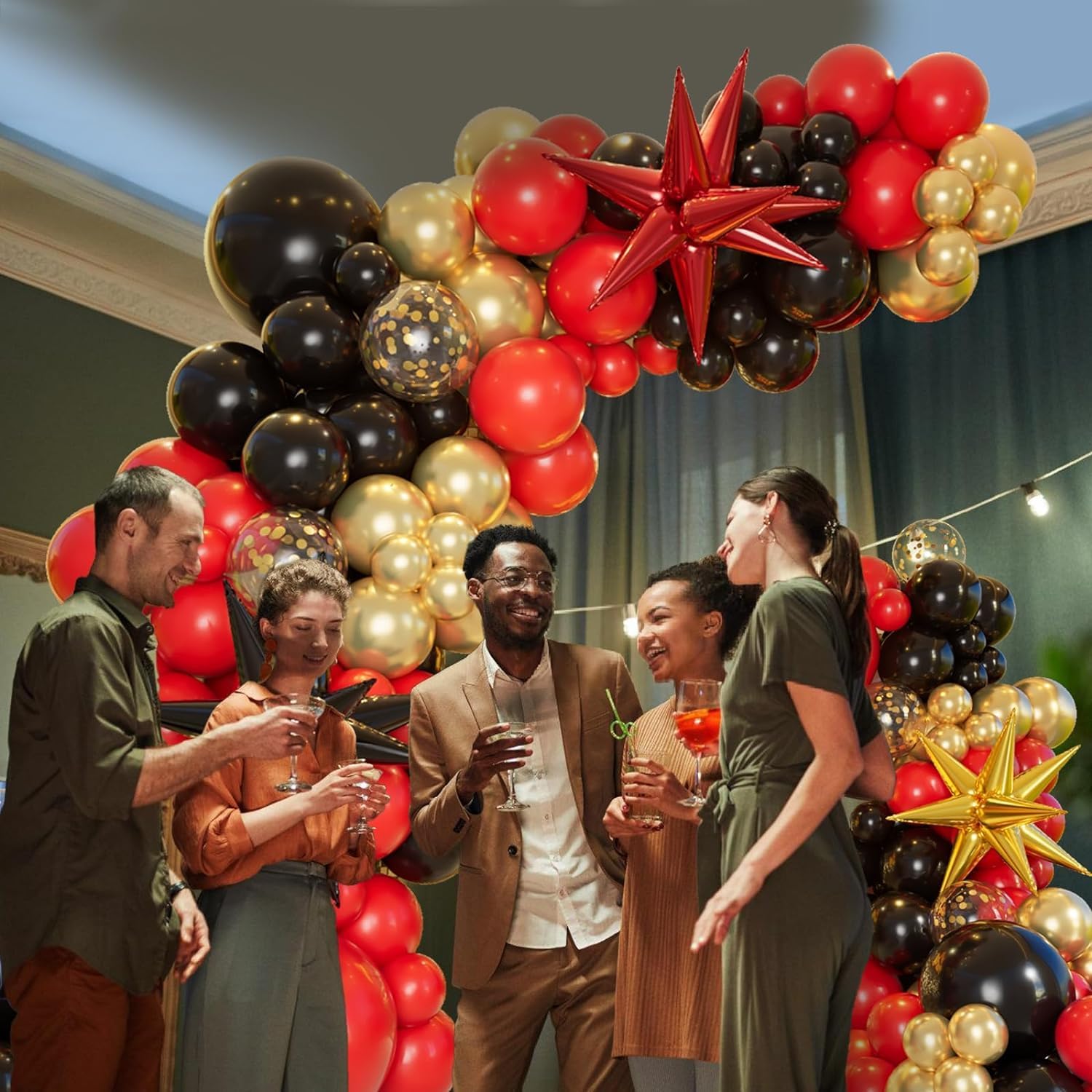 Thumbnail 4 de 161Pcs Red Black Gold Balloon Garland Arch Kit with Explosion Star Foil Balloons for Graduation Anniversary Birthday Party Decorations