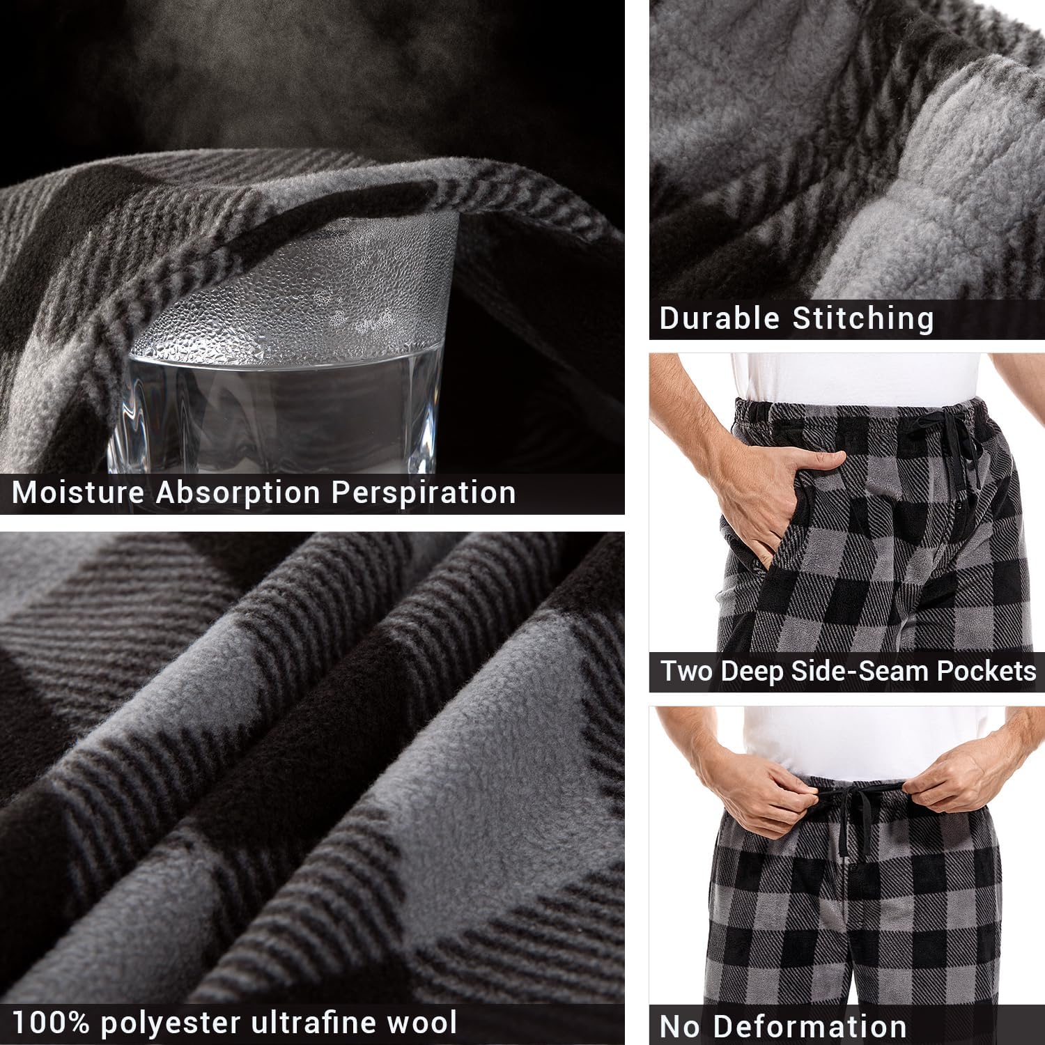 Thumbnail 3 de DG Hill Men’s Pajama Pants — Fleece Plaid Lounge Bottoms with Pockets (1-Pack or 3-Pack)