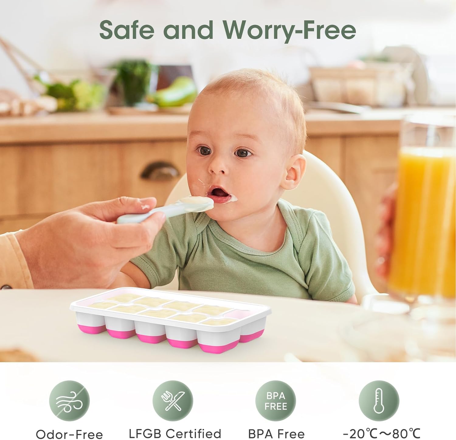 Detalle 2 de DOQAUS 4-Pack Ice Cube Trays with Lid and Bin – Stackable Silicone Ice Tray System