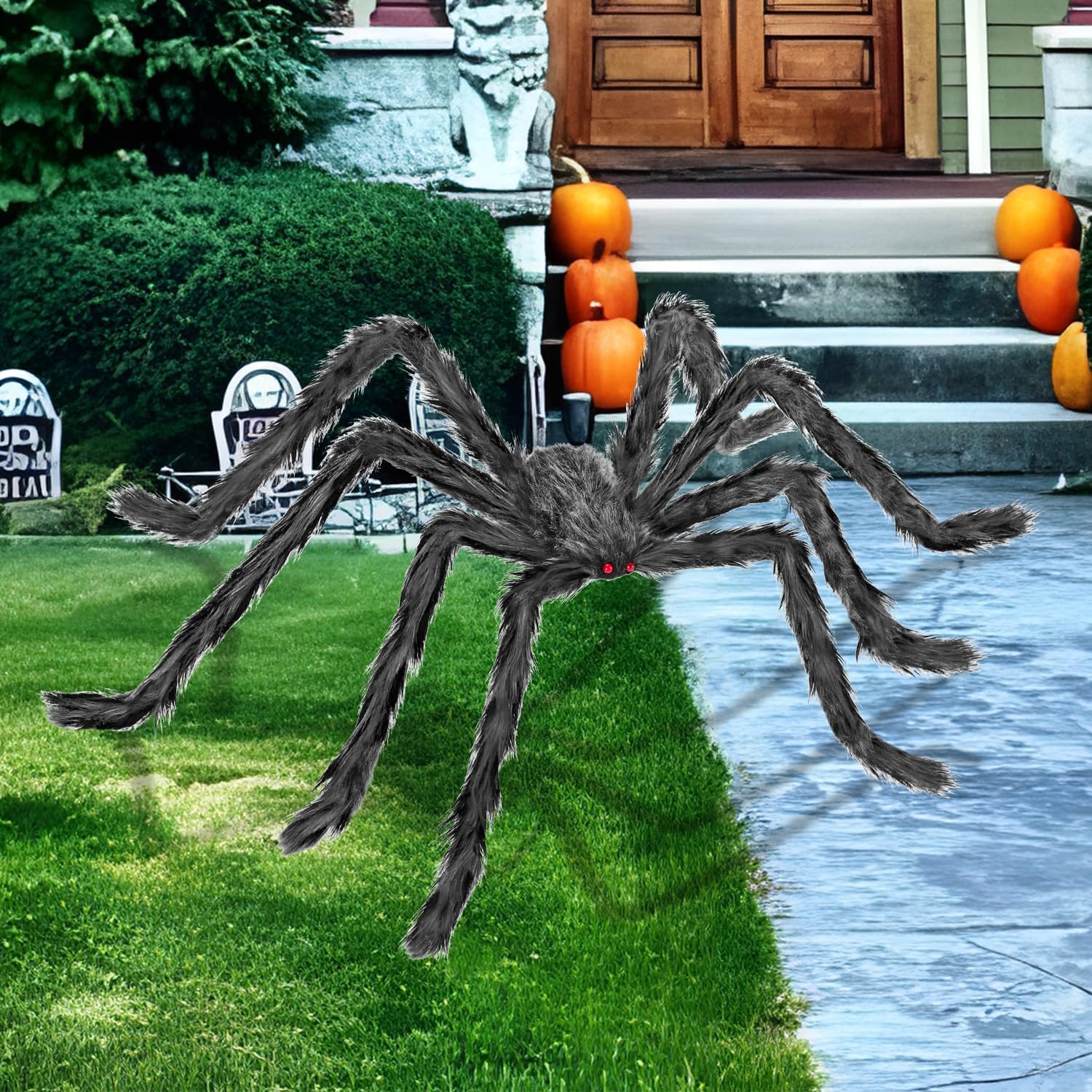 Detalle 2 de Kendane CA-64 78-Inch Giant Halloween Spider Decoration, Silver Resin