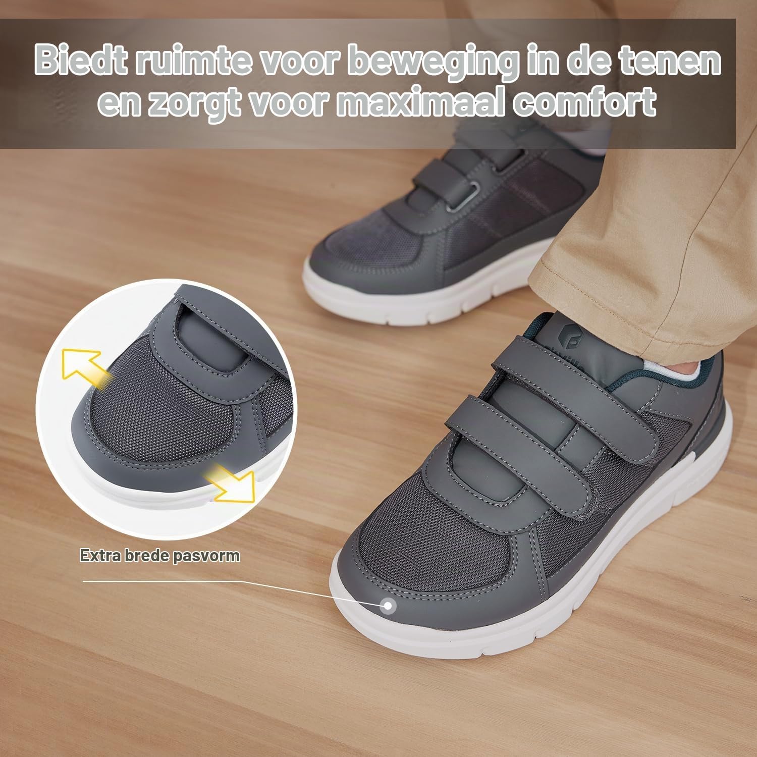 Thumbnail 3 de FitVille extra brede wandelschoenen voor heren met klittenband