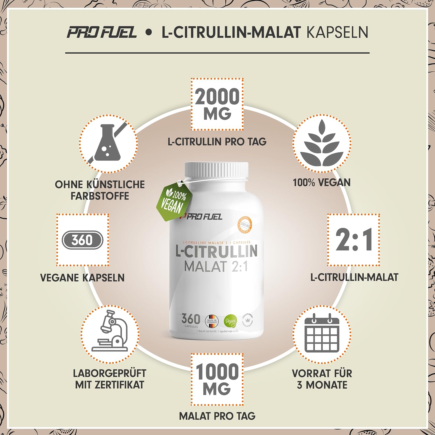 Detalle 2 de L-Citrullin-Malat Kapseln 360x – 3000 mg täglich, vegan & laborkontrolliert