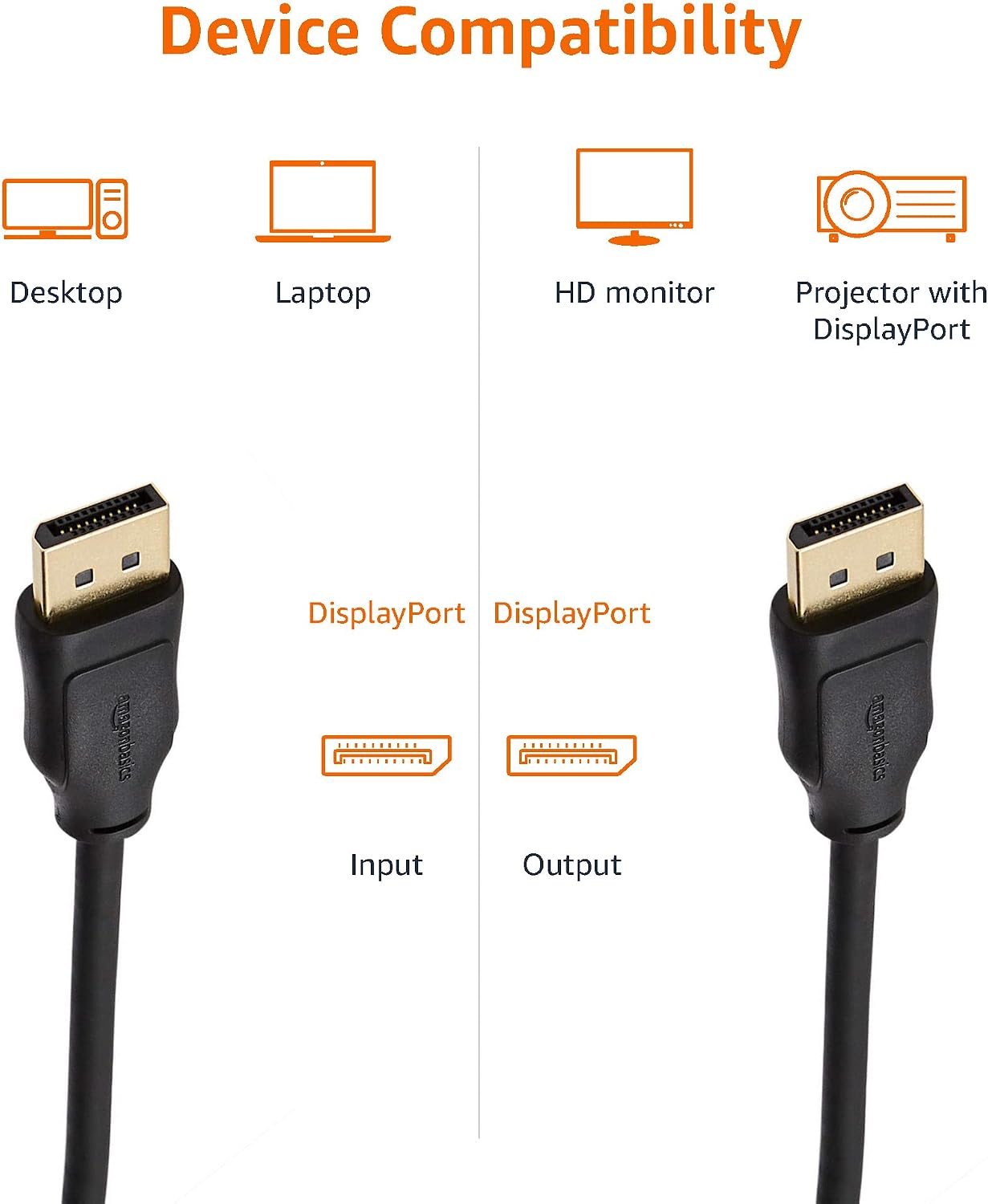 Thumbnail 3 de Amazon Basics DisplayPort 1.2 Cable (3 m) – 21.6Gbps, 4K@60Hz / 2K@165Hz, gold-plated