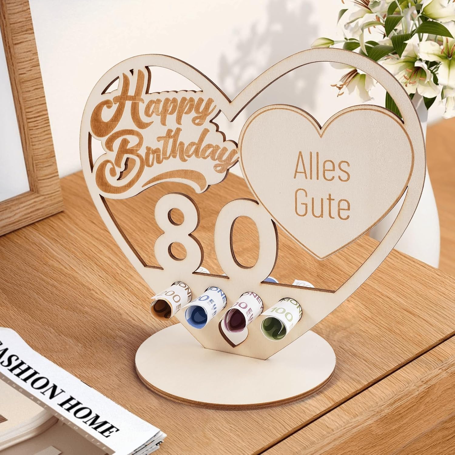 Thumbnail 6 de Packra Geldgeschenk Geburtstag Herzform – personalisierbares Holz-Schild Gästebuch mit 80 Geldgeschenken