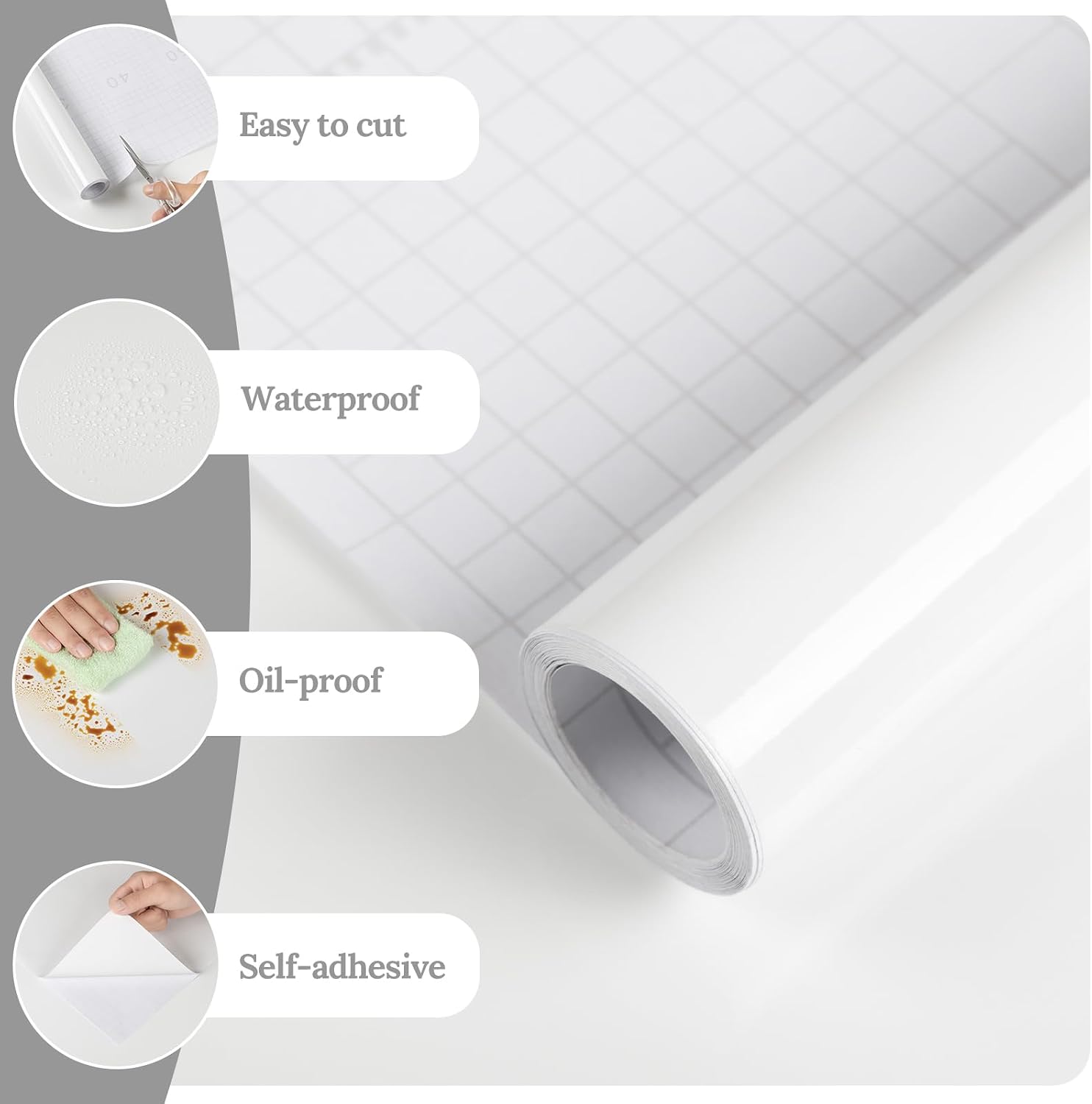 Thumbnail 1 de Honcet White Gloss Vinyl Wrap for Kitchen Furniture (30x300cm) – Self-Adhesive Wrap for Cupboards and Worktops