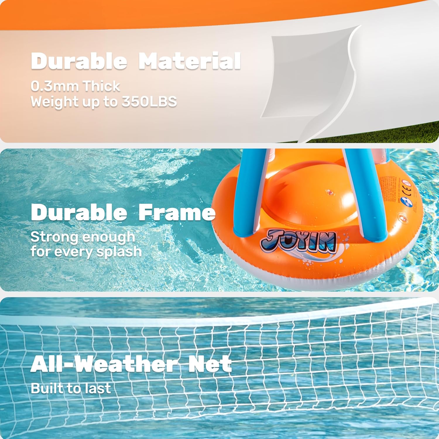 Detalle 2 de JOYIN XL Inflatable Pool Float Set: Volleyball Net & Basketball Hoops for Big Pool Play