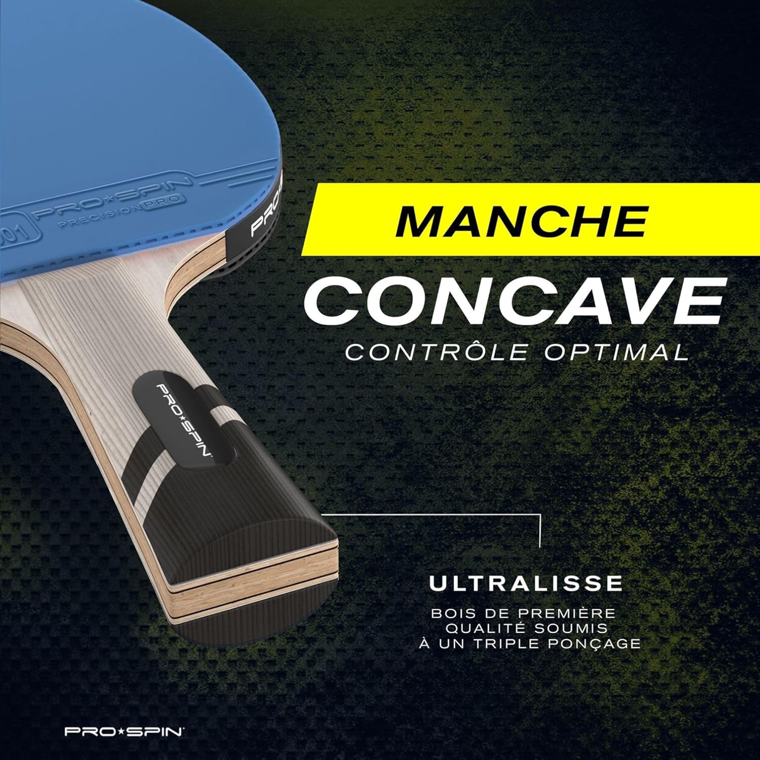 Thumbnail 2 de Raquette de ping-pong PRO-SPIN Série Elite 7 plis homologuée ITTF (fibre de carbone, mousse 2 mm, étui)