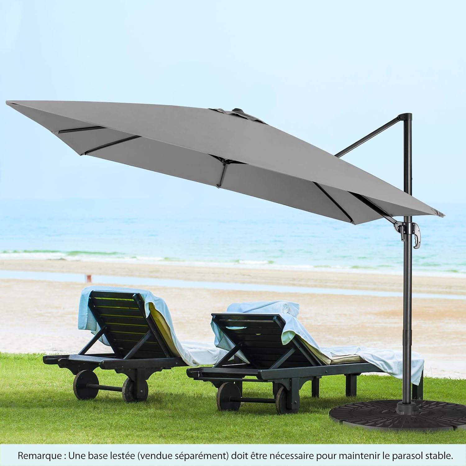 Thumbnail 6 de GOPLUS Parasol de Jardin Déporté 3x3 m – Toile inclinable, rotation 360°, gris