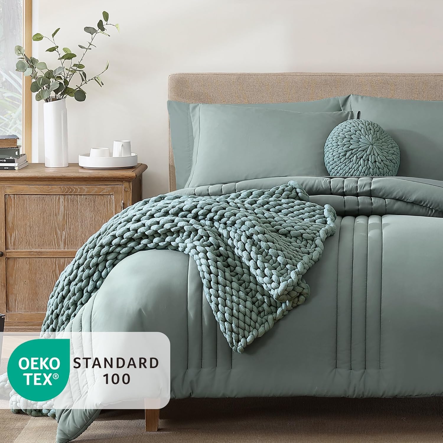 Thumbnail 2 de Monbix Queen Comforter Set 7-Piece Sage Green