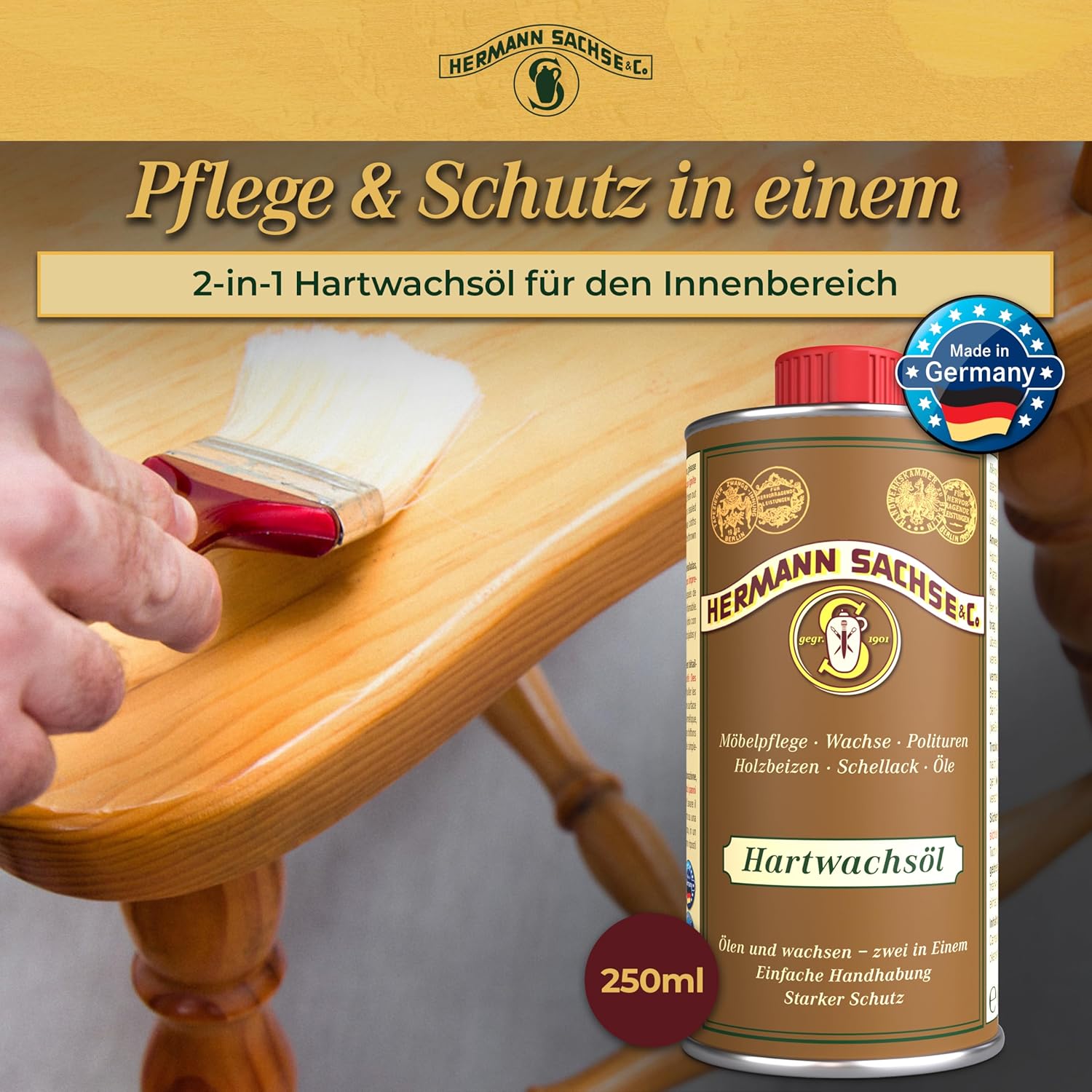Detalle 2 de Hermann Sachse Huile‑cire dure incolore 250 ml pour bois 🪵