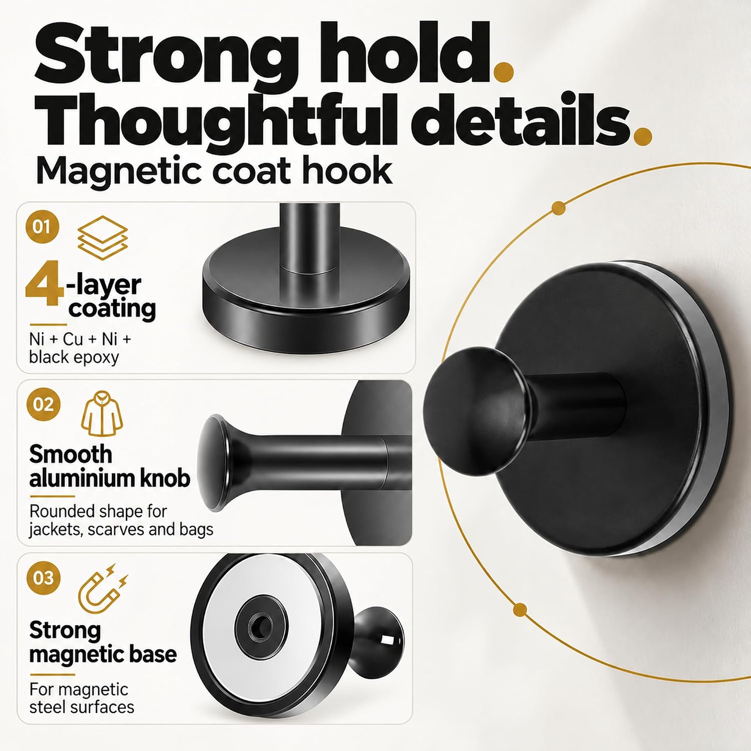 Thumbnail 5 de Neosmuk NMWH36x2US202504Black Magnetic Hooks, 170 lb, Black, 2-Pack