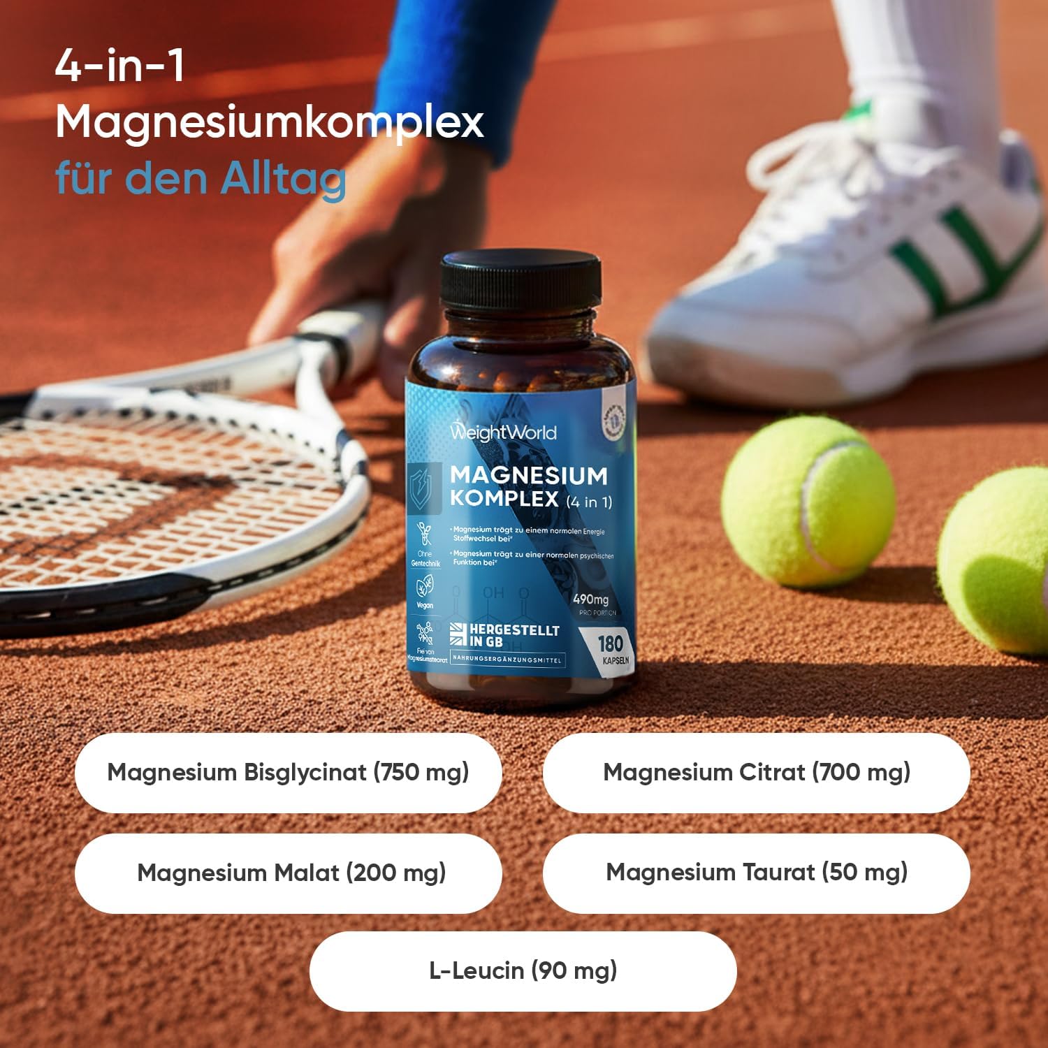 Detalle 2 de WeightWorld Magnesium Komplex 4 in 1 mit L-Leucin – 180 vegane Kapseln