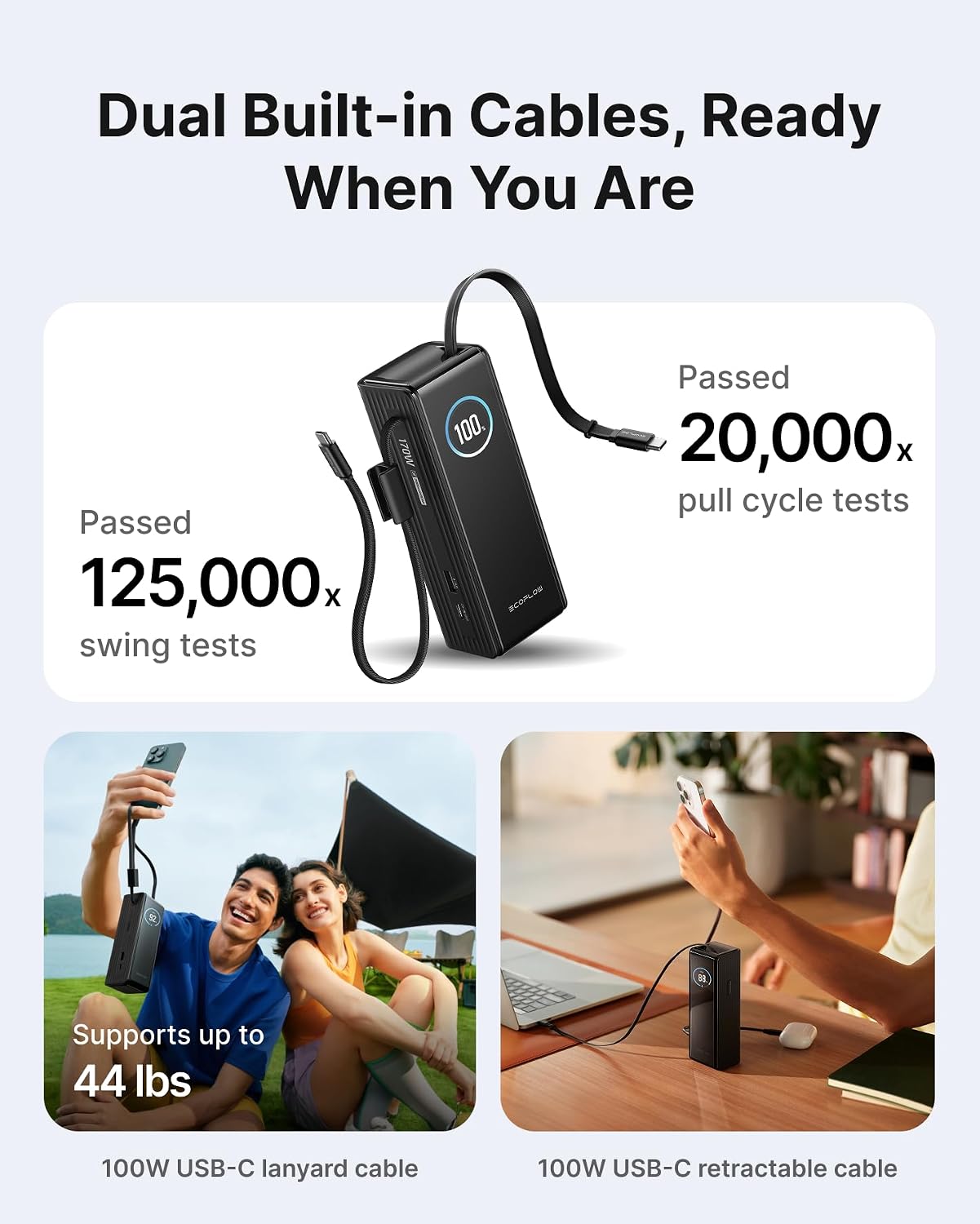 Detalle de EF ECOFLOW RAPID Power Bank 25,000mAh, 170W, Dual Built-In USB-C Cables