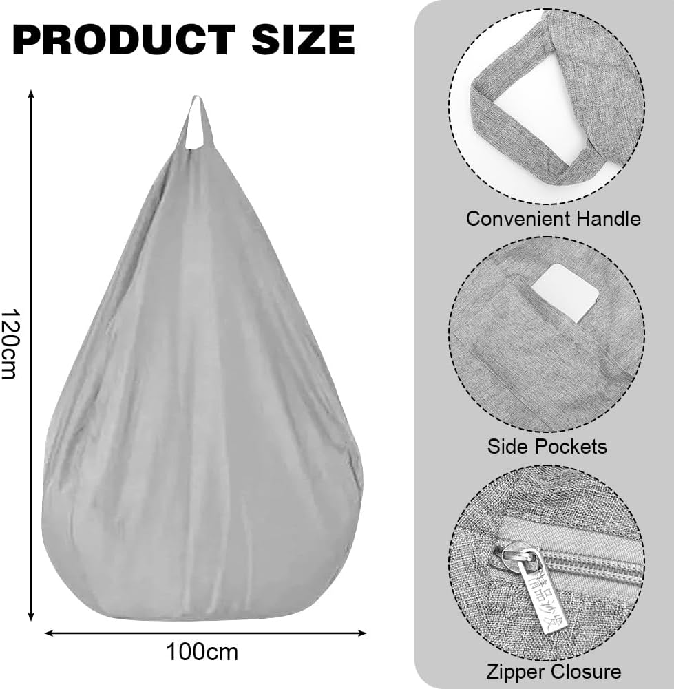 Thumbnail 1 de LOMUG Sitzsack XL aus Leinen-Baumwoll-Mix – nur Bezug, 100 x 120 cm (Hellgrau)