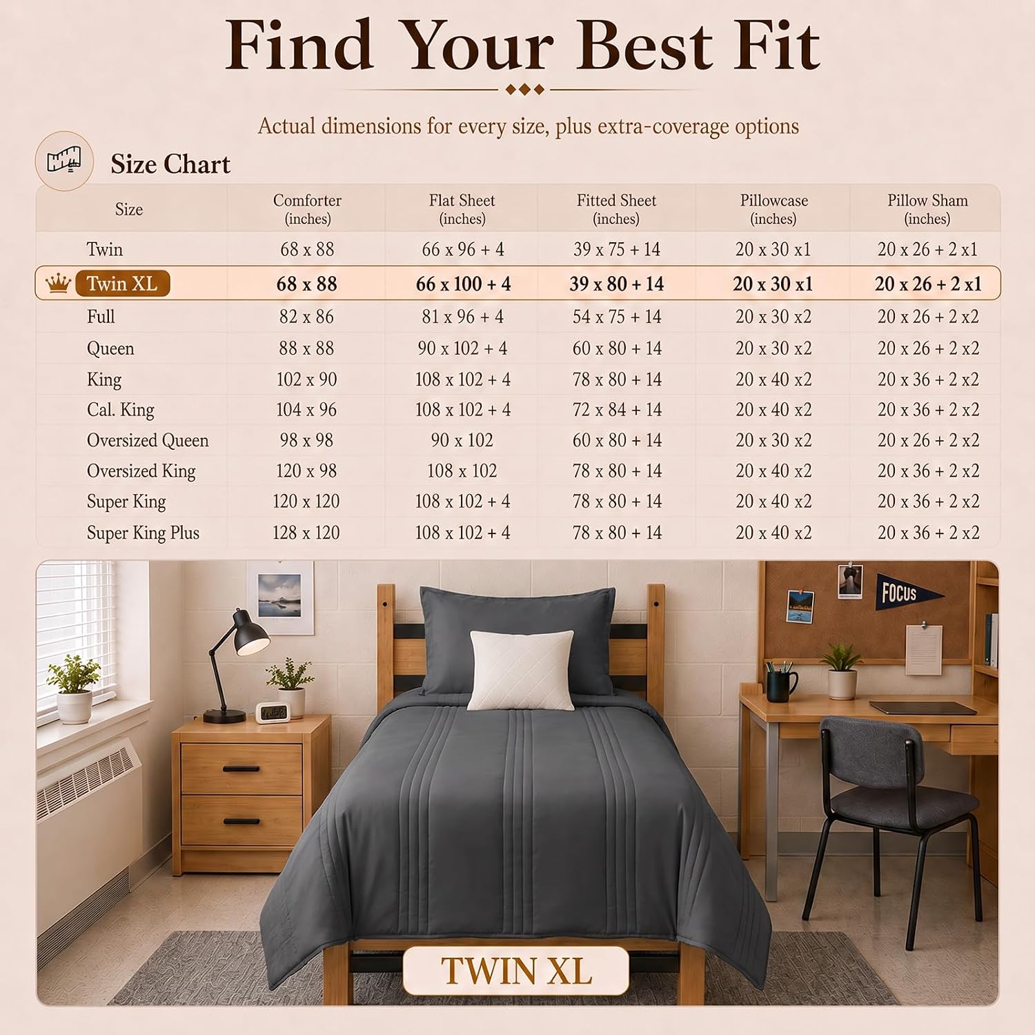 Detalle de CozyLux Twin XL Comforter Set Dark Grey – 5 Pieces Bed in a Bag