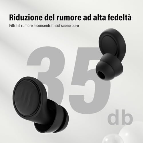Detalle 2 de IDE11 Tappi per orecchie 35 dB - Silicone riutilizzabile con 7 paia XS/S/M/L per dormire, viaggiare, relax o concerti