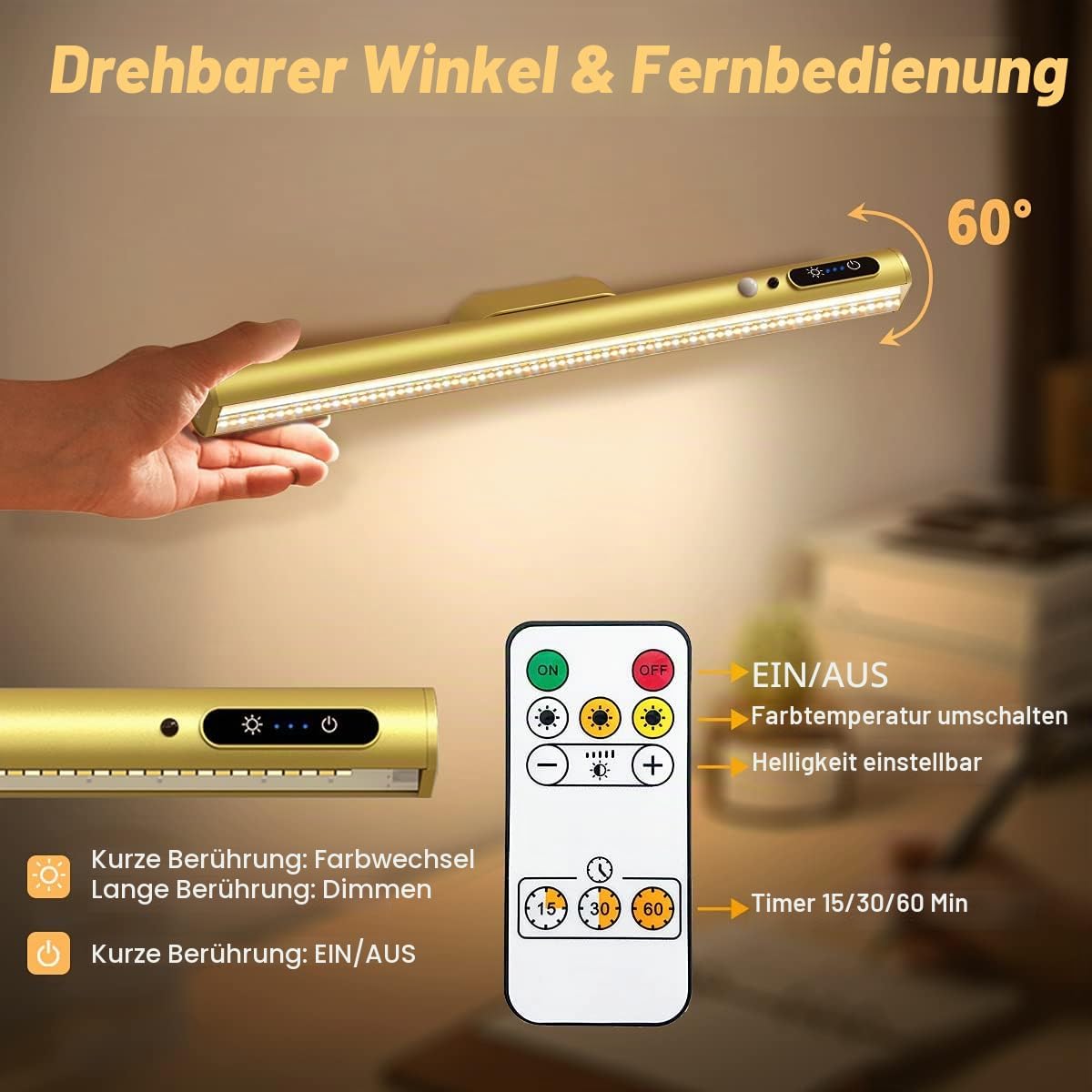 Detalle 2 de bravzurg Unterbauleuchte Küche LED Akku mit Fernbedienung & Magnet, dimmbar (3 Farbtemperaturen)