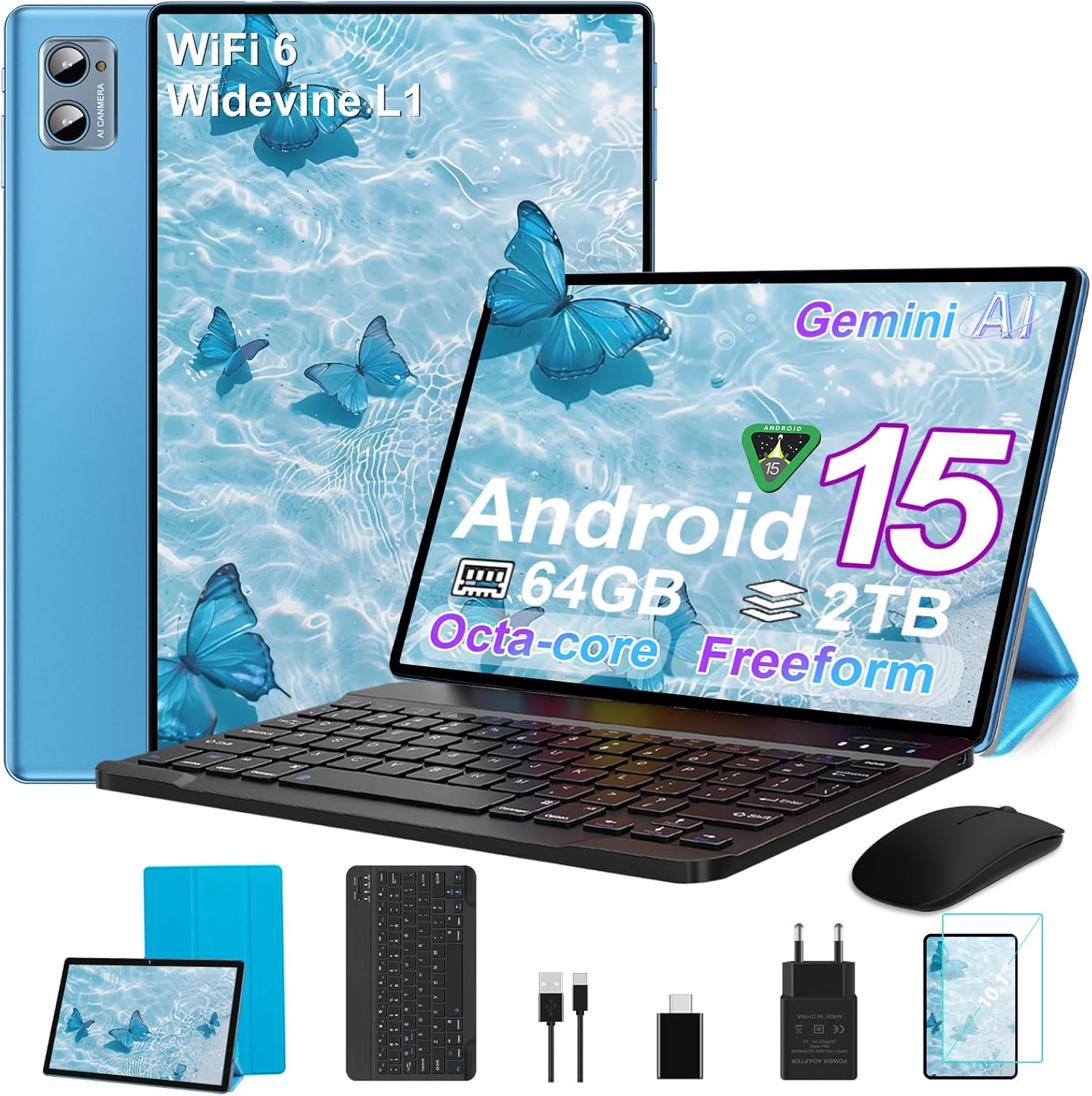 Detalle de SUAAT 2026 Tablet 10 Zoll – Android 15, Octa‑Core, 64 GB ROM + 2 TB Speichererweiterung, 5G WLAN, inkl. Hülle, Tastatur und Maus
