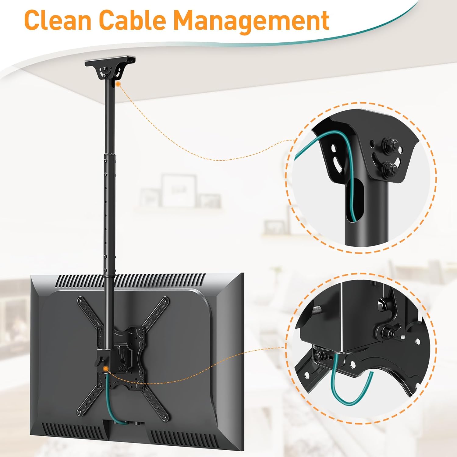 Thumbnail 3 de ELIVED Supporto da soffitto per TV 24–65” fino a 45 kg con VESA 400×400, piatto e curvo