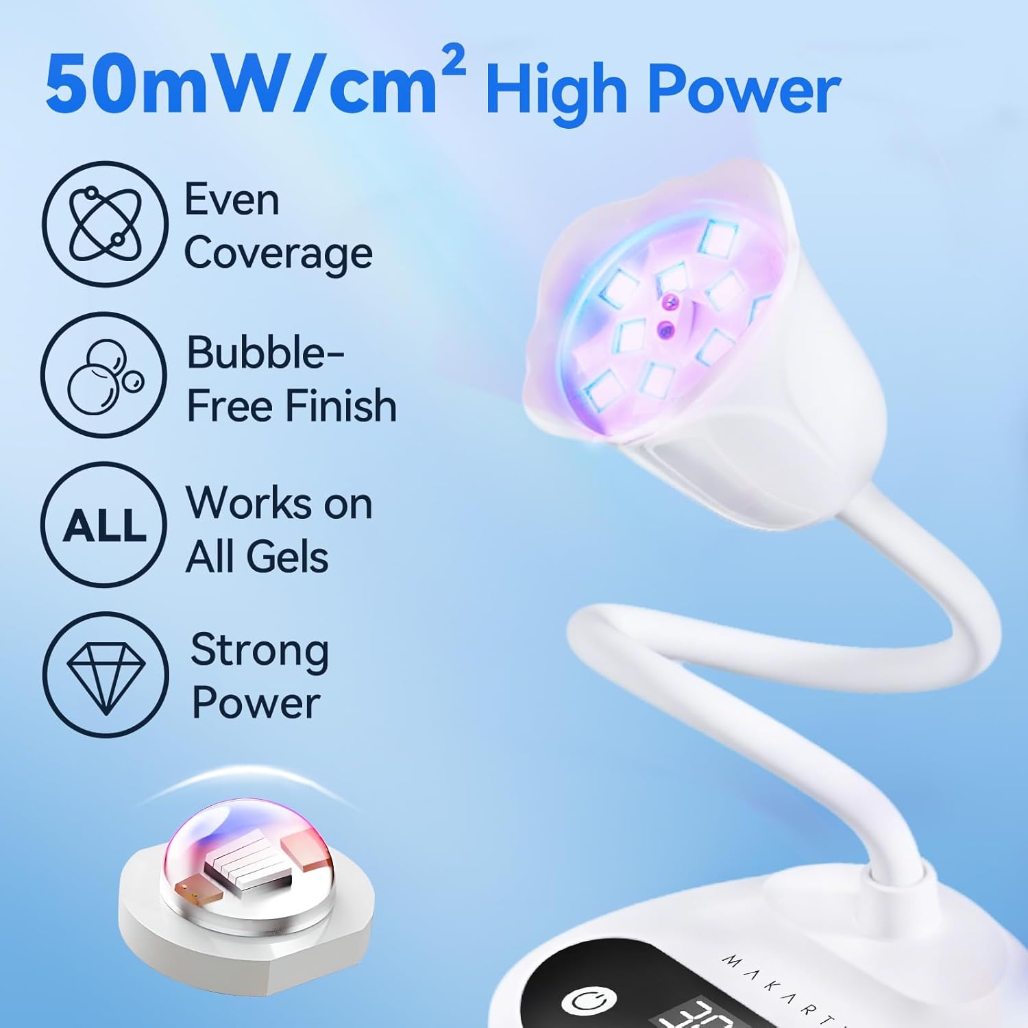 Thumbnail 2 de Makartt UV LED Nail Lamp (Cordless Flash Cure) with USB-C Charging, Gooseneck & Auto Sensor