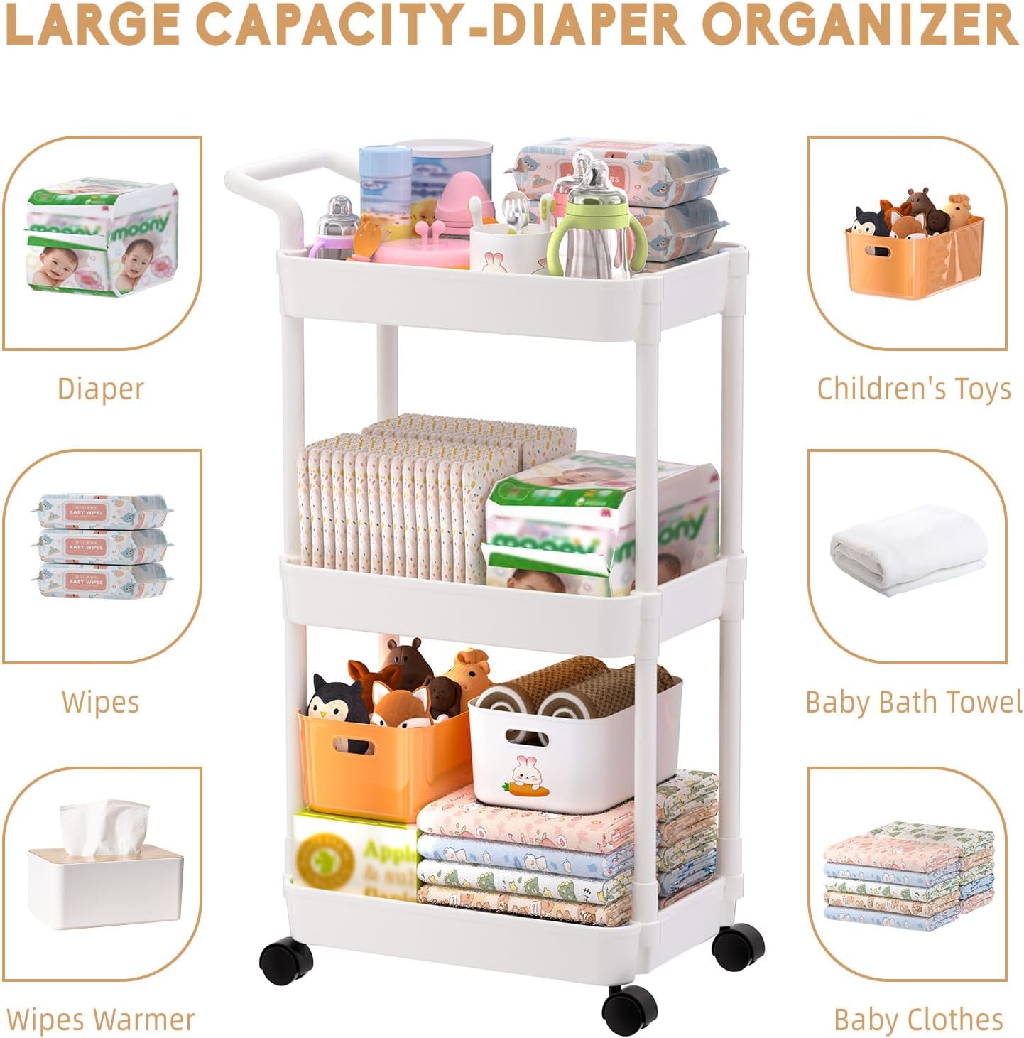Thumbnail 5 de Volnamal Baby Diaper Caddy 3-Tier Beige