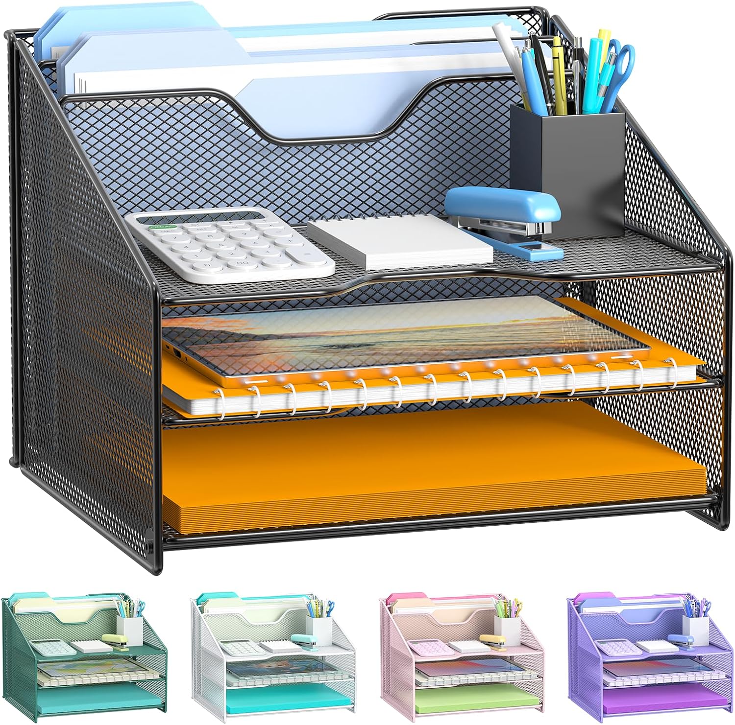 Detalle de Samstar Desk Organiser Mesh File Holder, 3 Trays and 2 Vertical Sections