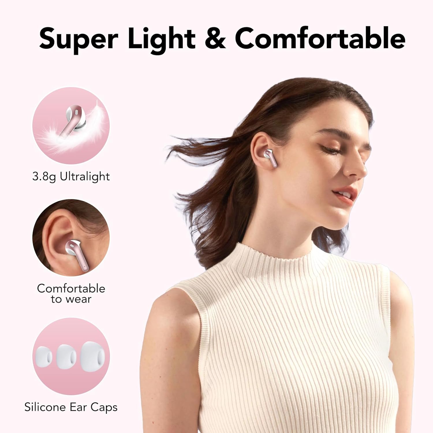 Detalle 2 de Bluetooth Kopfhörer In Ear, Kabellos, 5.3, 50 h Gesamtspielzeit, IPX7, Roségold