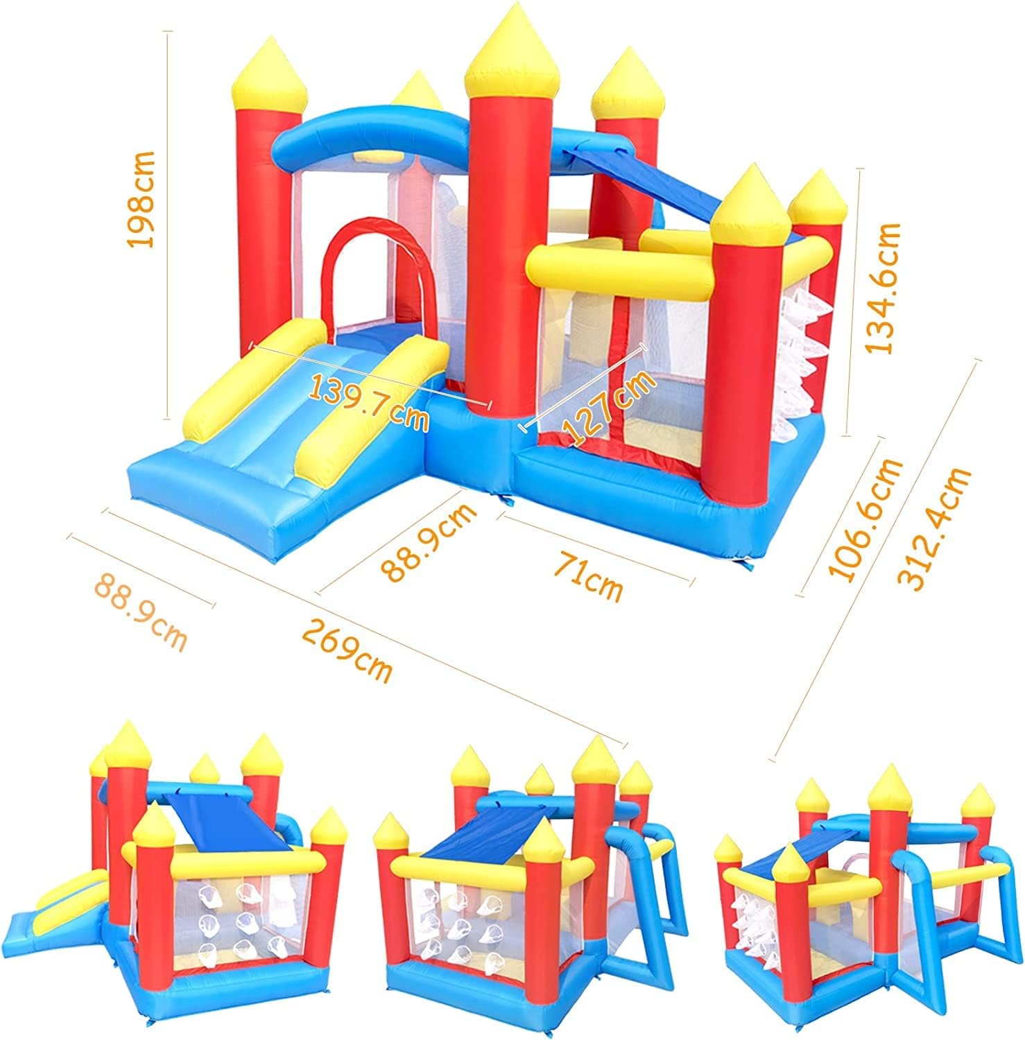 Detalle de Ballsea Bouncy Castle with Fan for Children aged 3–8, Indoor 312 x 272 x 200 cm