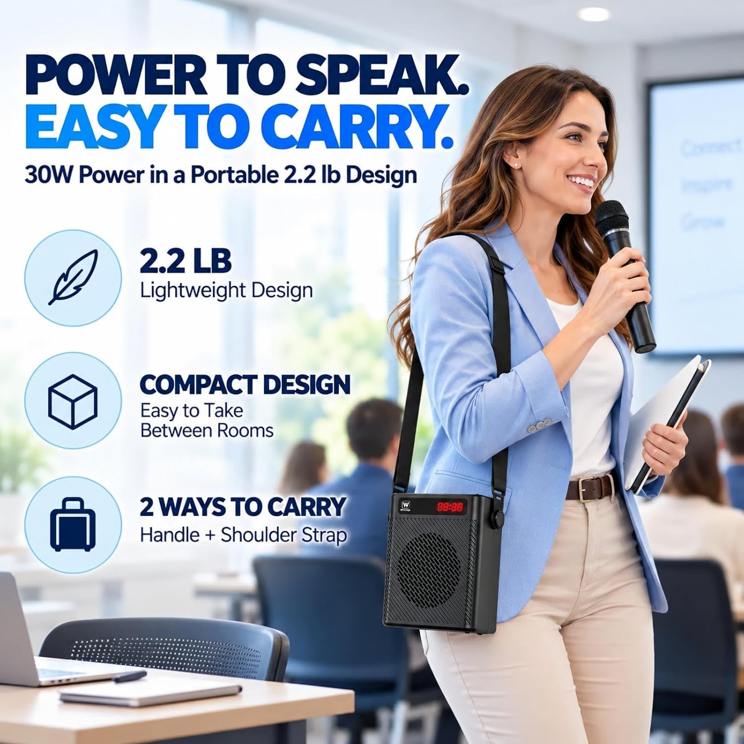Detalle de HW HAOWORKS S93 Pro 30W Voice Amplifier with UHF Wireless Mic and Bluetooth 5.3
