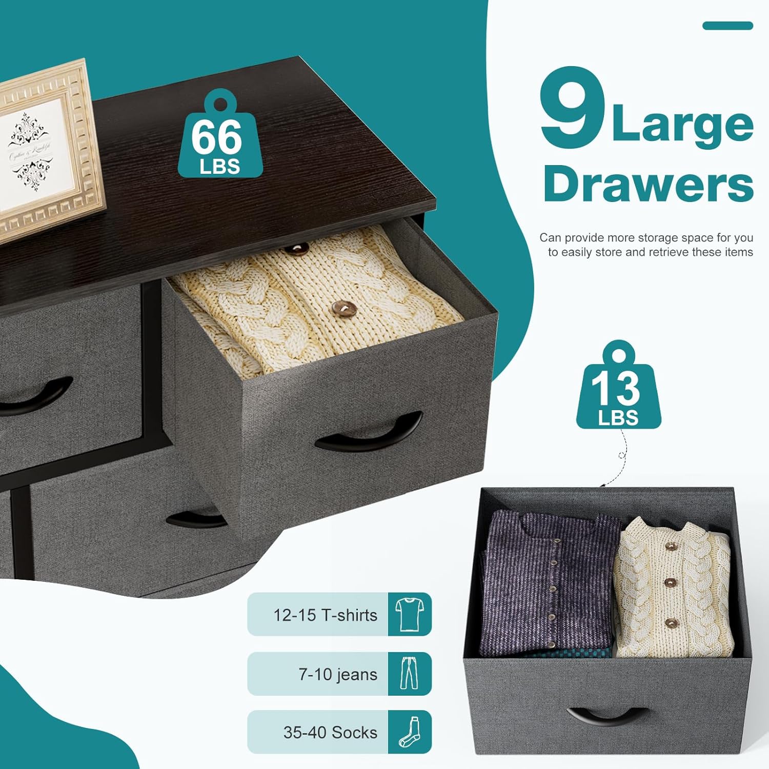 Detalle de OLIXIS Fabric Dresser with 9 Drawers