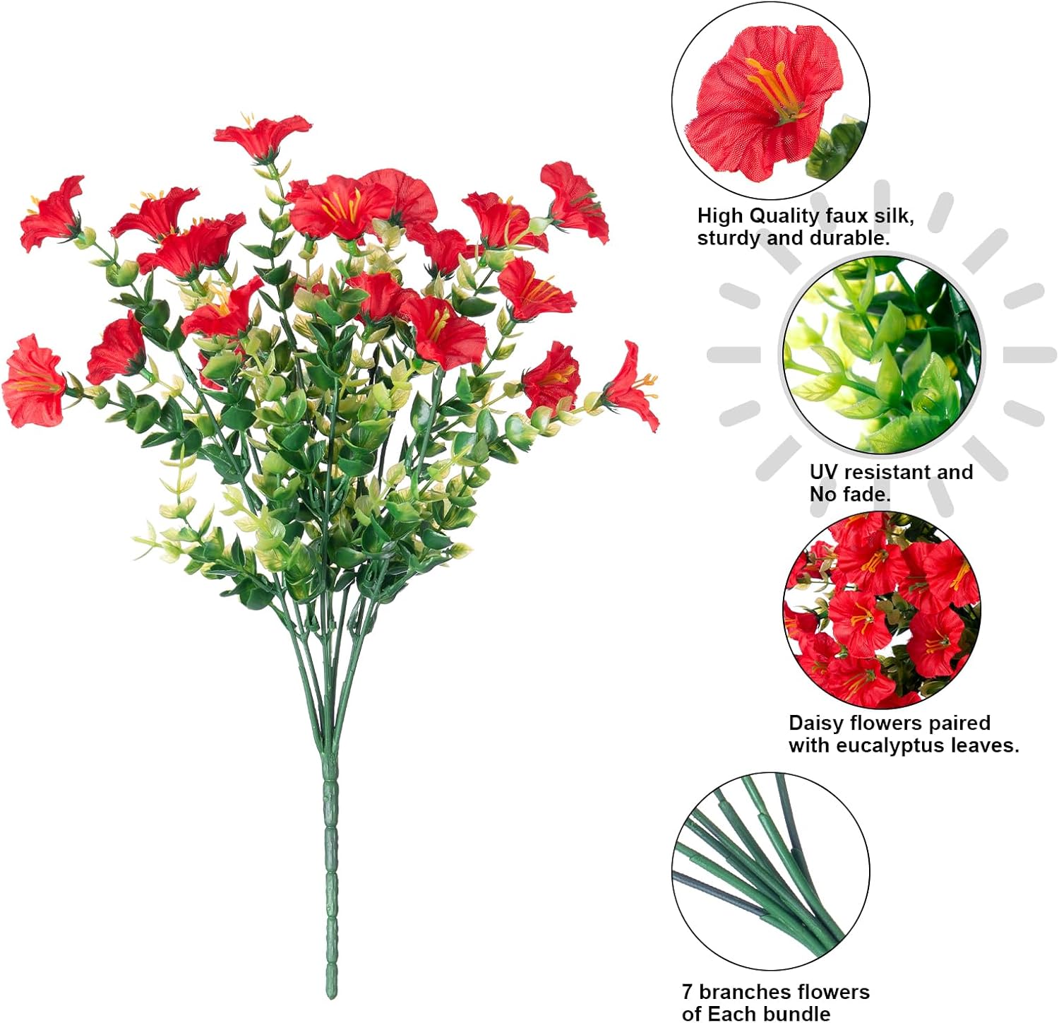 Thumbnail 6 de Artificial Flowers Outdoor Morning Glory with Eucalyptus — 12 Bundles of UV-Resistant Silk Blooms for Patio & Garden