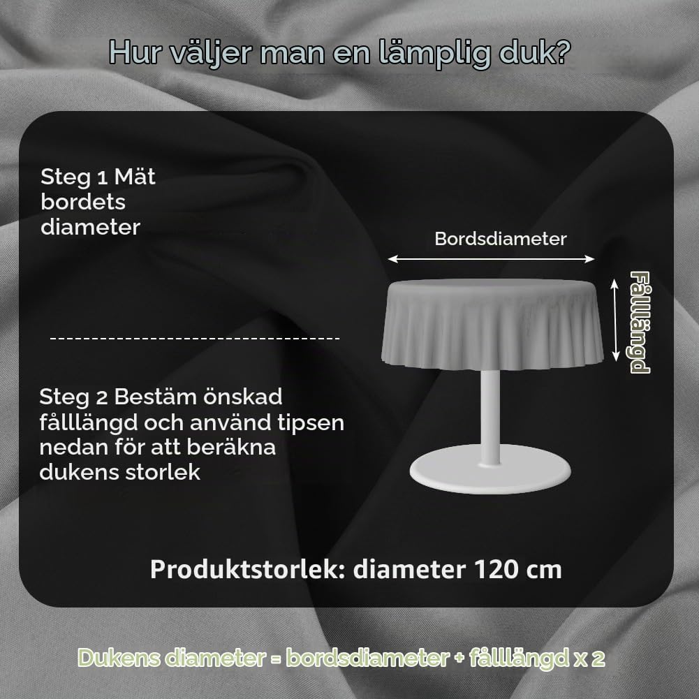 Detalle 2 de AUAUY rund duk 120 cm i grå polyester, vattenavvisande och tvättbar
