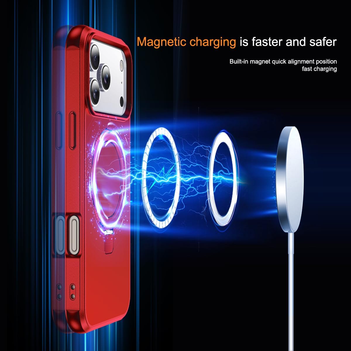 Detalle de Skylmw SKYLMW Compatible with iPhone 17 Pro Max Case (6.9") with Invisible Magnetic O-Ring Stand, Mag-Safe, Red