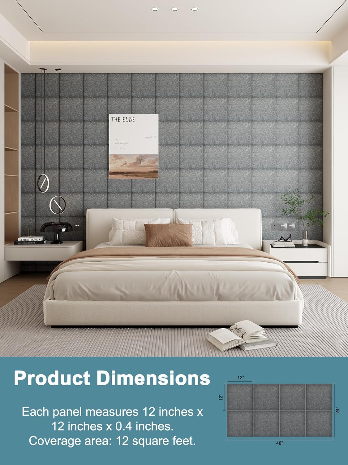 Thumbnail 3 de AKUMAX Acoustic Wall Panels, 12-Pack Black Peel-and-Stick PET Felt Tiles