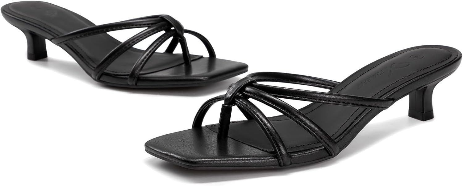 Detalle 2 de Athlefit Kitten Heels for Women Square Toe Strappy Thong Slip-On Sandals