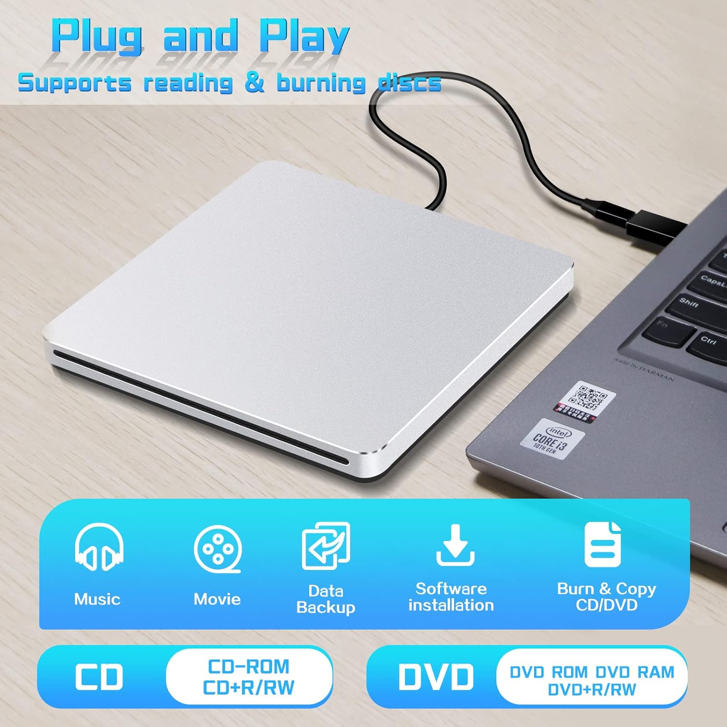 Thumbnail 3 de NOLYTH Externes CD/DVD-Laufwerk (USB-C Slot-in) für MacBook & Laptop – Plug-and-Play Brenner