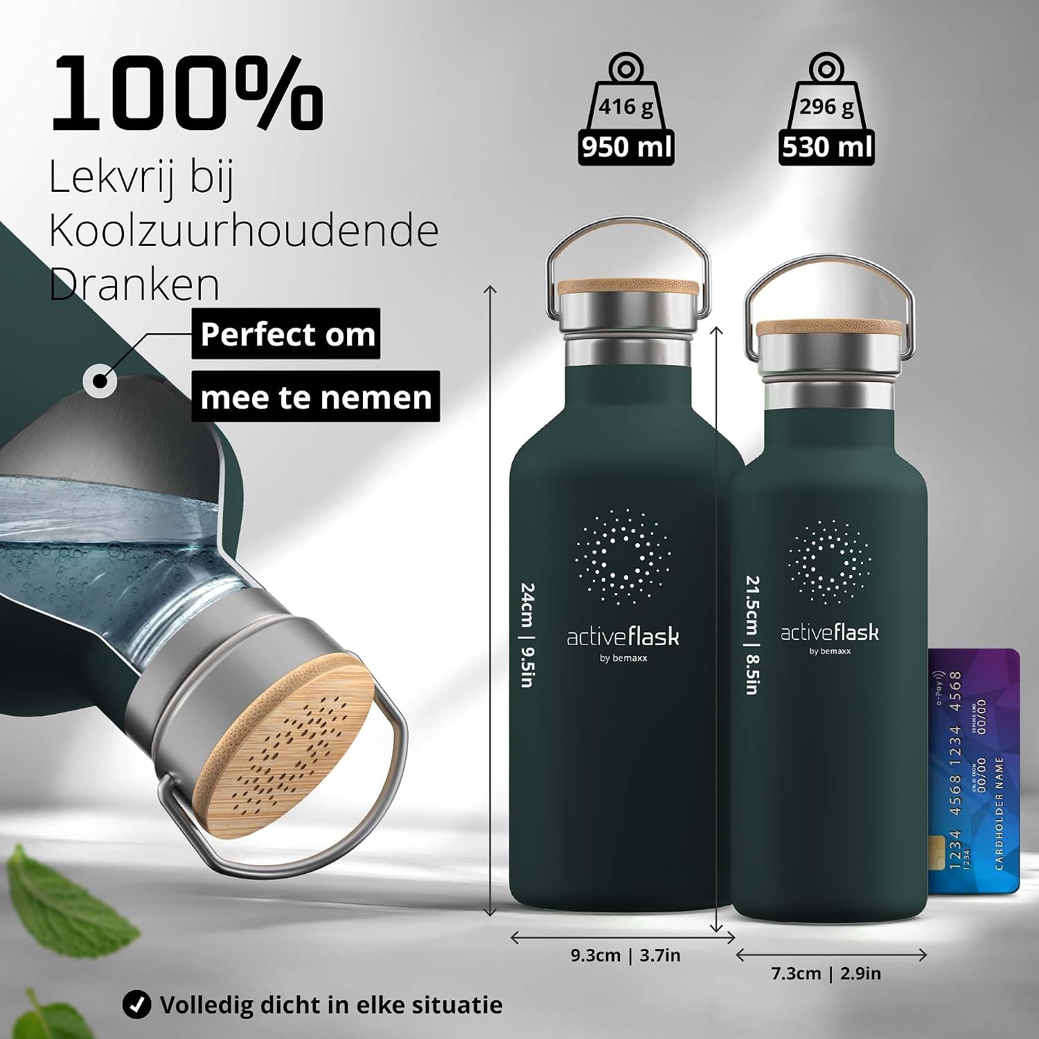 Detalle de BeMaxx 1BE13-SMB-GRN32 ACTIVE FLASK thermosfles, 950 ml, 3 drinkdoppen