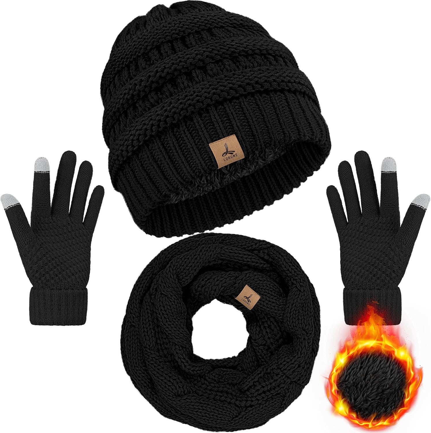 Detalle de Winter Beanie Hat Scarf Gloves Set, Touchscreen Pack 🧣