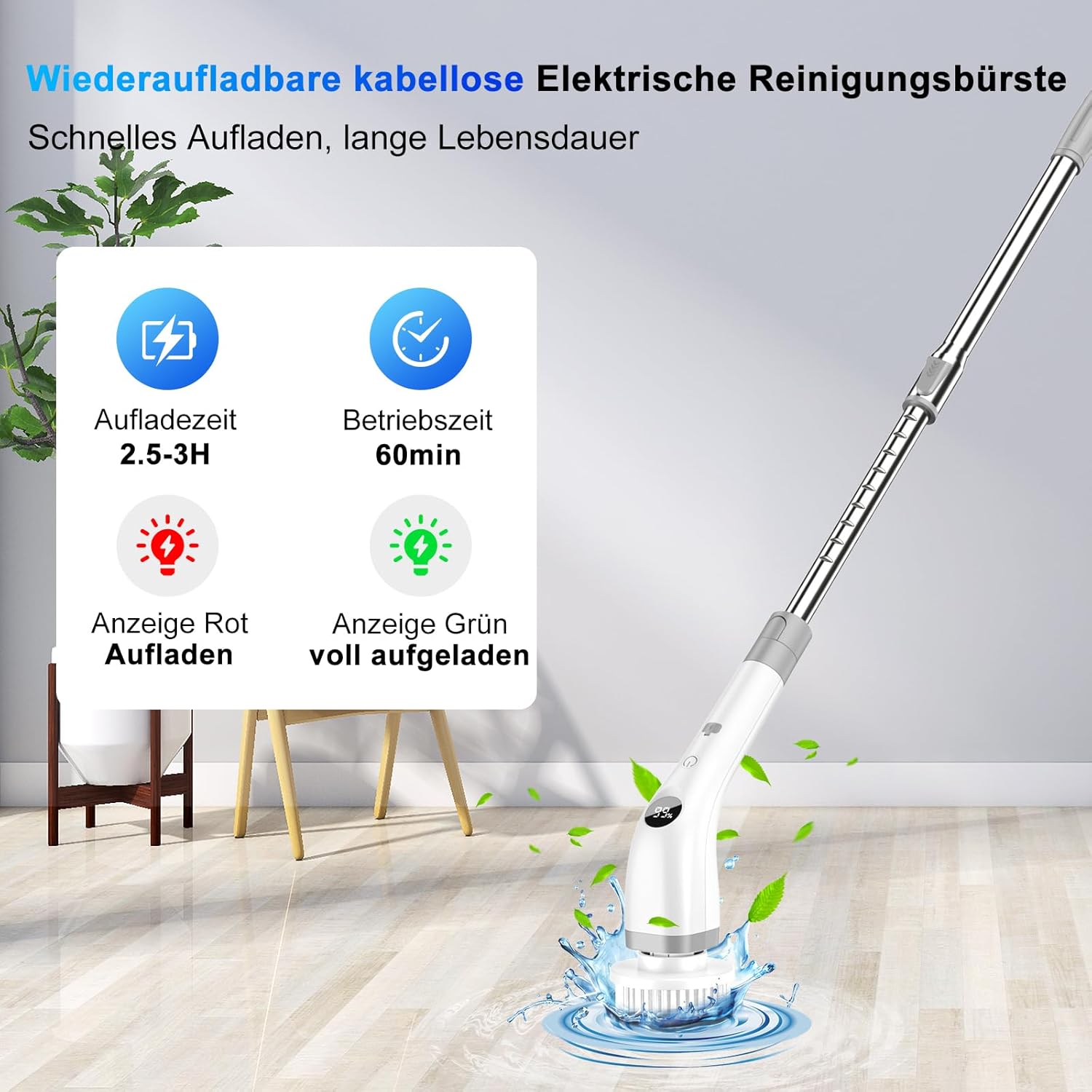 Thumbnail 1 de Elektrische Reinigungsbürste, 7 in 1 mit verstellbarem Griff – IPX7, 2 Geschwindigkeiten, USB-C Ladung
