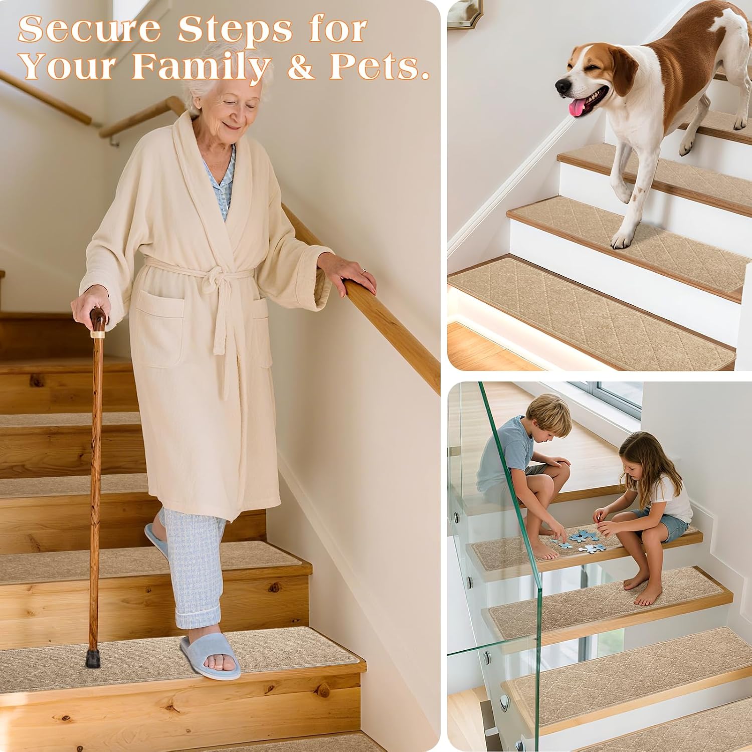 Thumbnail 6 de DailyCuddles 8 x 30 in. Stair Treads, 15-Pack, Khaki, Self-Adhesive