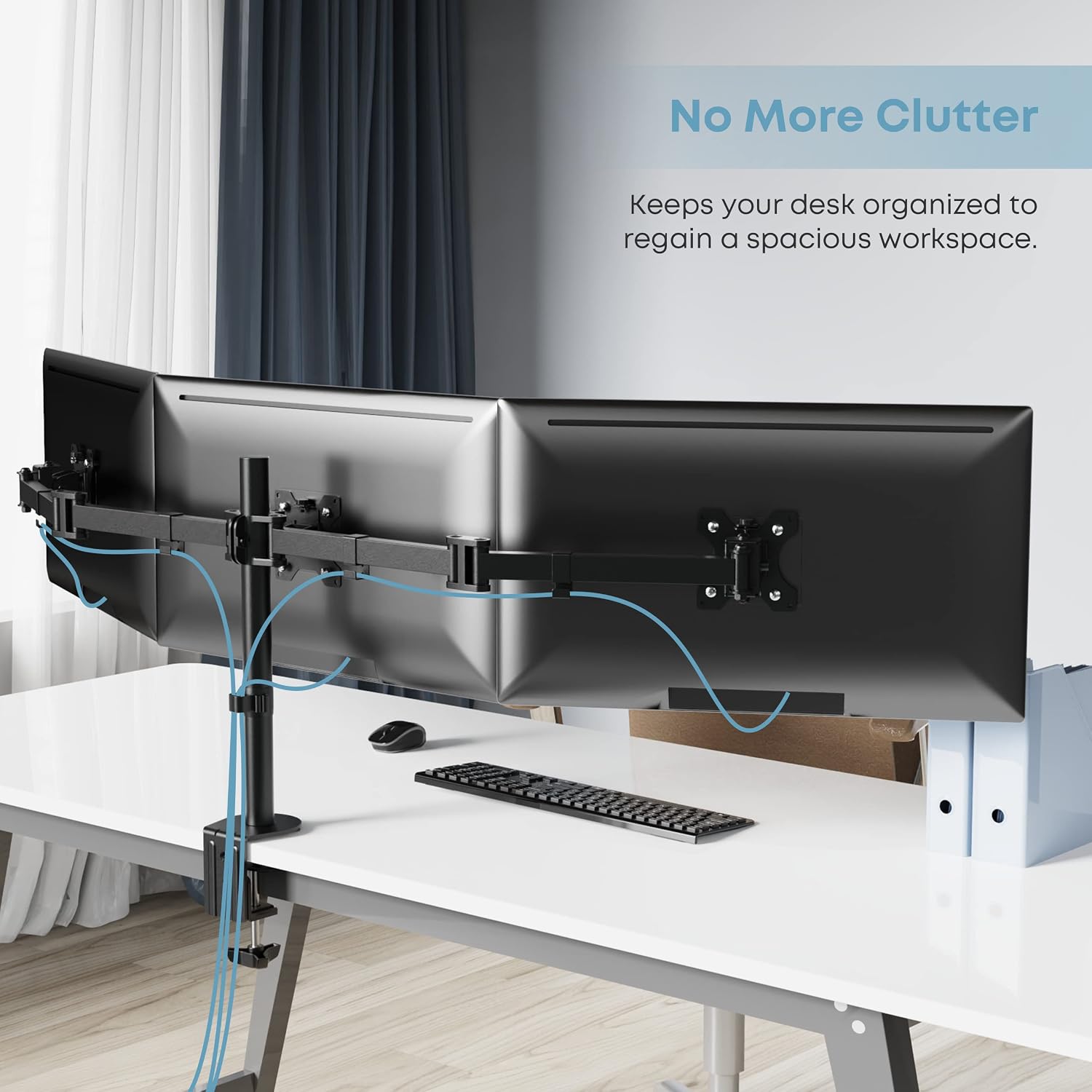 Detalle de PUTORSEN Tischhalterung für 3 Monitore (13–27 Zoll) mit Neigung, Drehung und Höhenverstellung
