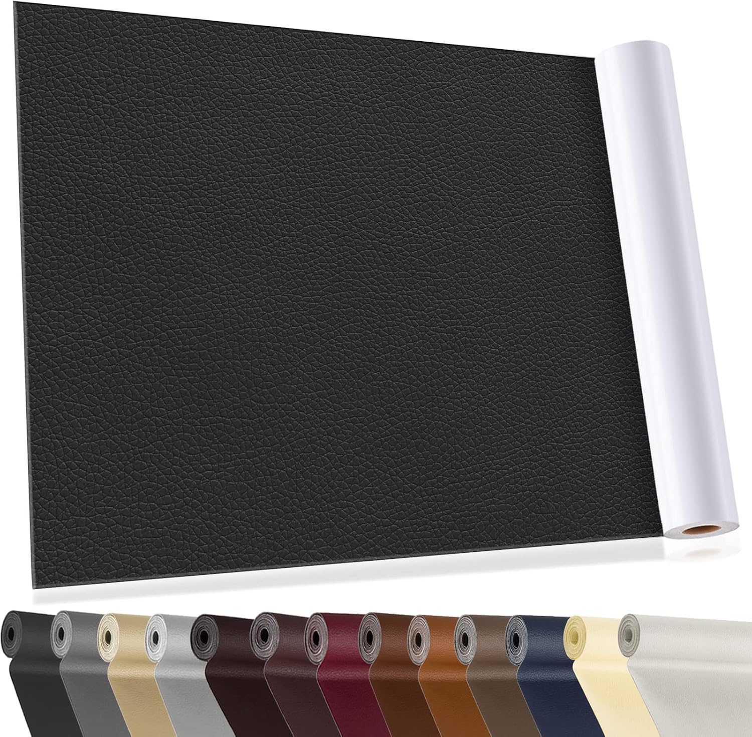 Detalle de Kit de réparation autocollant en similicuir YAFLC (patch) pour meubles et sièges, noir, 40,6 × 160 cm
