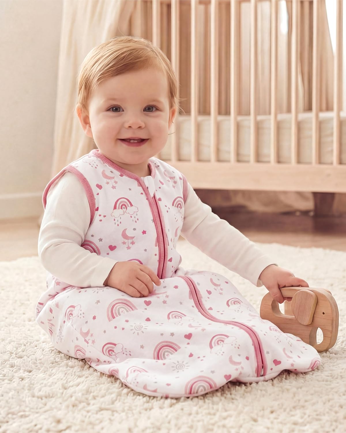 Detalle 2 de FIEMOL Baby Sleeping Bag 12-18 Months 0.5 Tog – 3 Pack Cotton Sleep Sack (76-89cm) Pink Rainbow