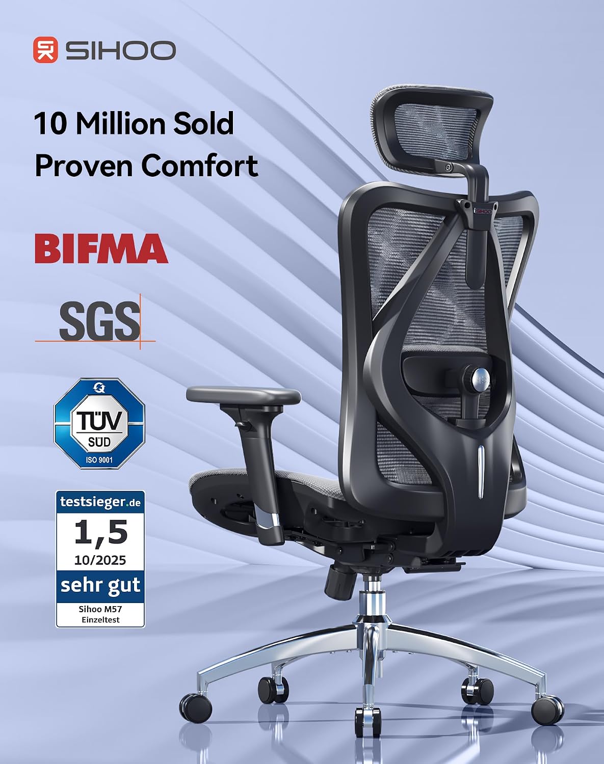 Detalle 2 de SIHOO ergonomischer Bürostuhl 150 kg